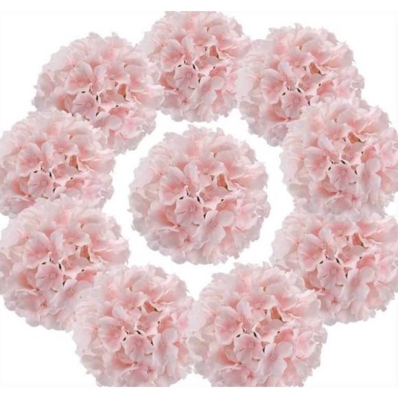 20 Pack | Light Pink Silk Hydrangea Heads Flowers Stems Home Wedding Floral - Picture 3 of 5